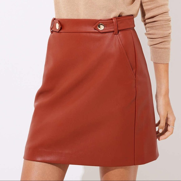 LOFT Rust Faux Leather Skirt - Picture 4 of 8